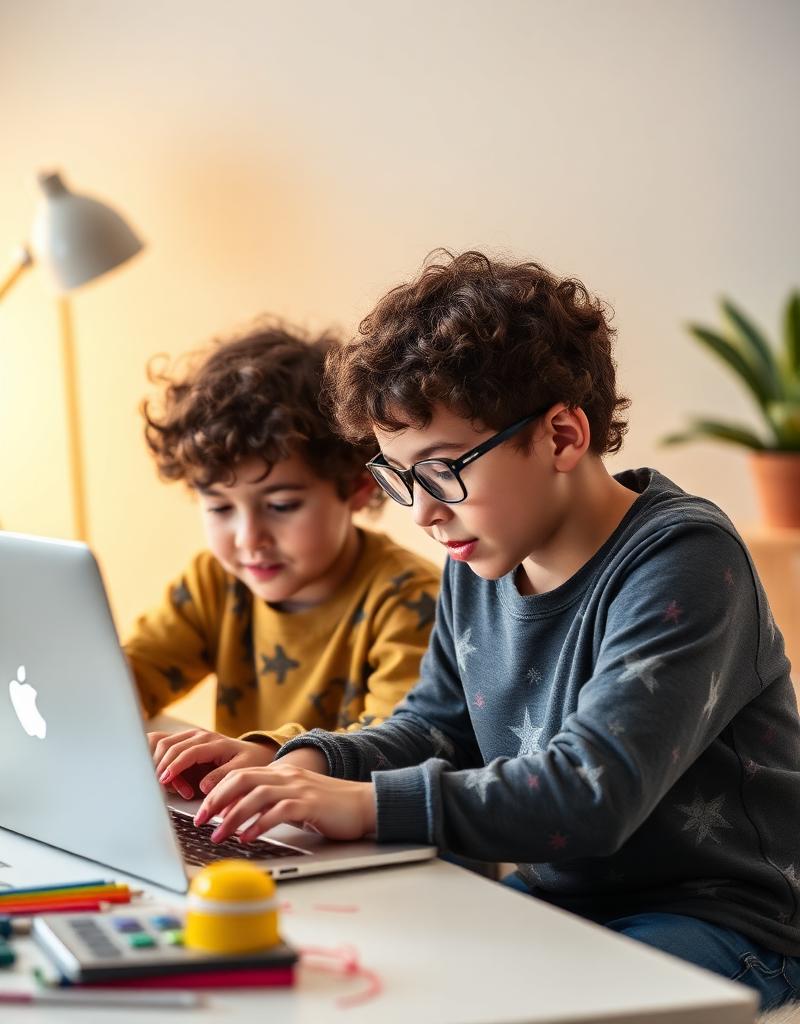 Kids collaborating on a laptop