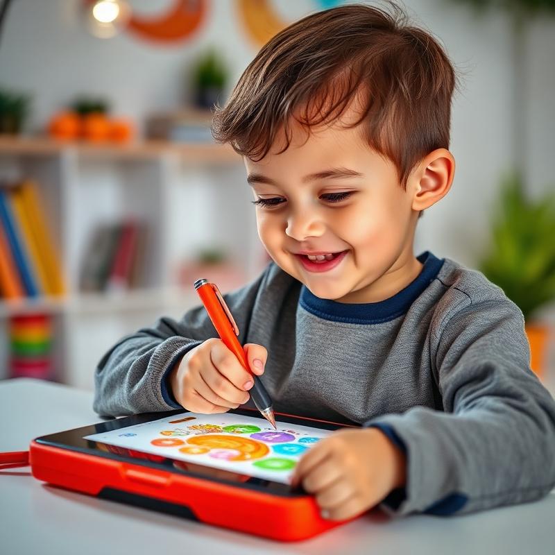 Kid drawing on a tablet