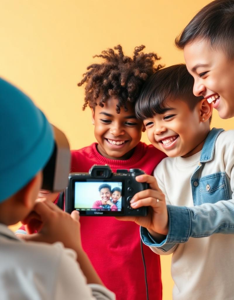 Kids reviewing photos together